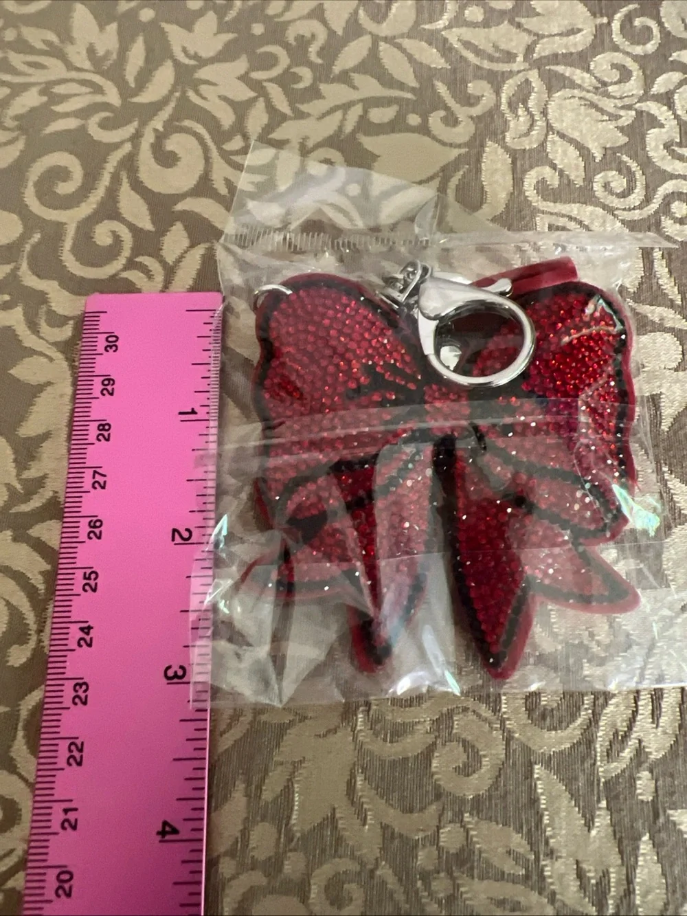 Cute Red And Black Bow Rhinestone Keychain Purse Charm Fashion Sparkle
